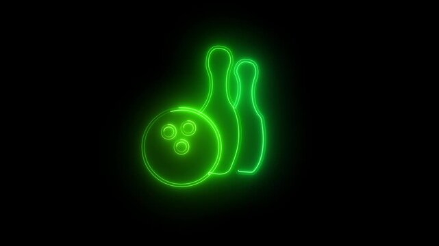 Glowing neon Bowling pin and ball icon isolated Juggling clubs, circus skittles Sport equipment.