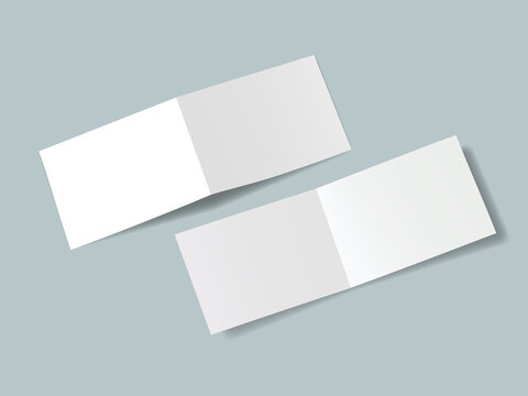 Blank white bifold brochure mockup in an unfolded format for design presentation. This mockup is suitable for catalogs, invitations, or postcards.