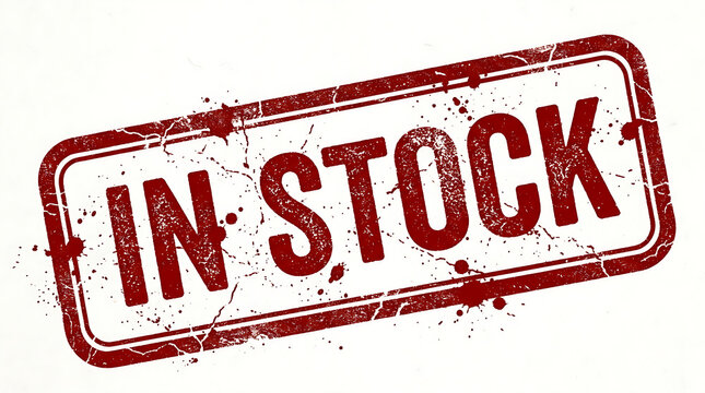 Red in stock stamp on white background