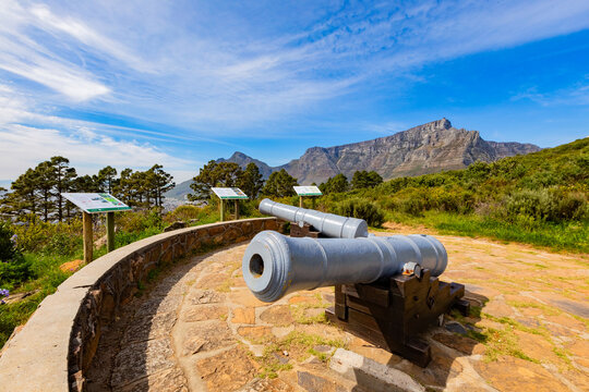 Cannon Artillery fortification on the mountain slopes of Cape Town, South Africa
