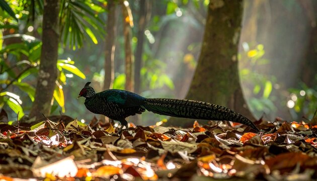 Black snake camouflaged among fallen autumn leaves in forest.