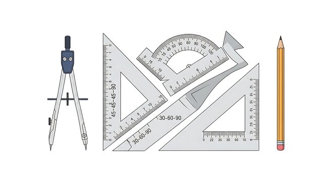 Modern architectural blueprint with drafting tools and ruler.