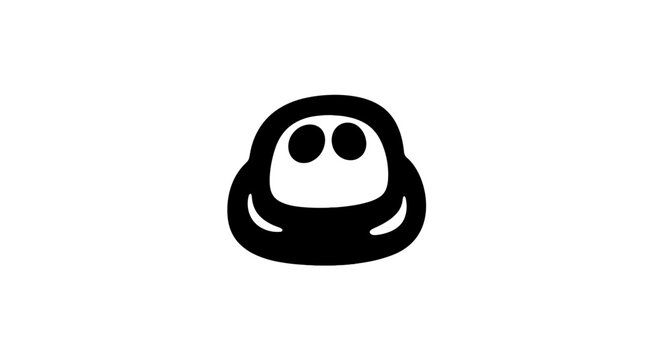 Minimalist black blob character face with wide eyes