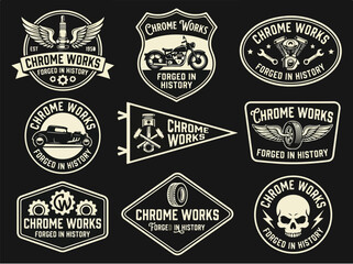 Fototapeta premium Vintage Chrome Works Automotive and Motorcycle Logo Badges Collection.
