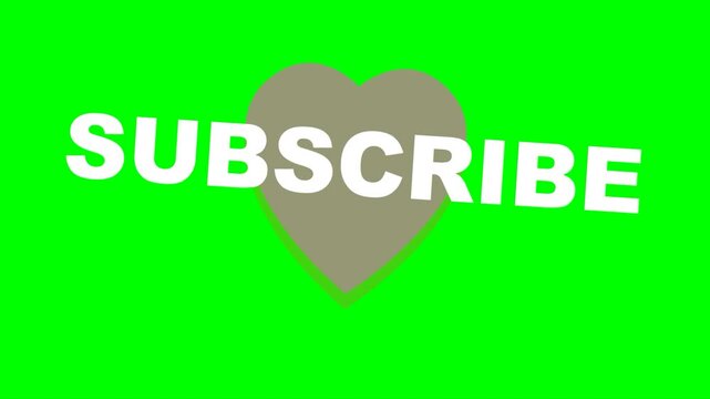 Subscribe graphic animation with a heart symbol and green screen background for easy keying.