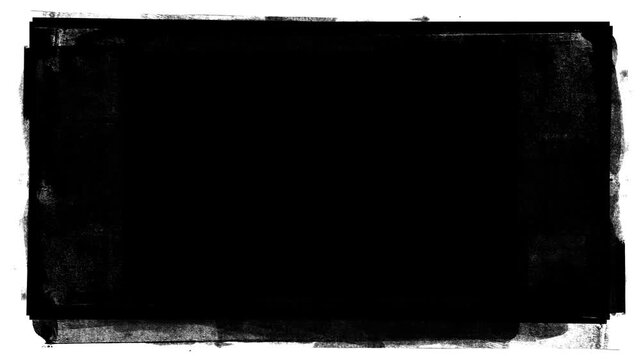 Grunge Texture Frame Overlay.Abstract black and white grunge border with scratches and paint splatters.Dry stroke frame in black loop animation grunge animation.Video effect 4k