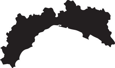 Black silhouette map of Liguria region Italy isolated on white background simple vector graphic for travel and geography concepts © ABUZAR