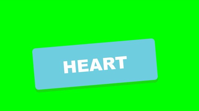 Animated blue button with the word heart appearing in white letters on a green background.