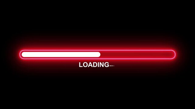 Neon loading bar animation. Futuristic uploading progress bar, 4k video. loading bar line progress loop Animation video, Futuristic progress loading bar 0-100 percent.