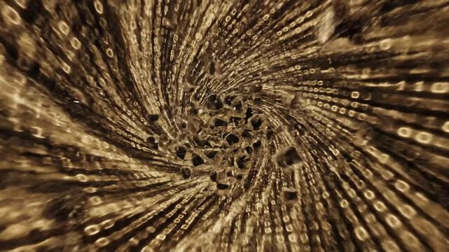 Abstract Digital Vortex Tunnel with Binary Code and Geometric Shapes
