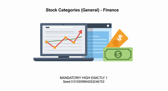 Finance illustration with laptop, graph, and money