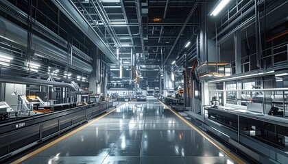 Fototapeta premium Modern high-speed train gliding through futuristic urban terminal.