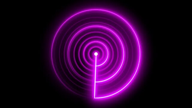 Abstract neon circle radio waves looping background. Radar screen technology with radio wave signal animation. Radio waves animation. Digital radar screen scanning animation