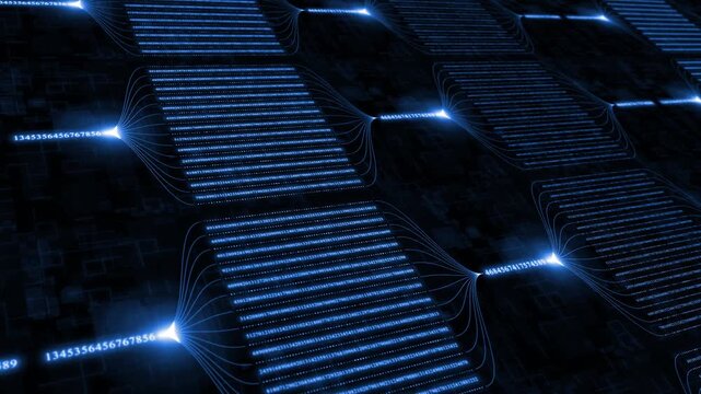 Royal blue  color glowing big data transfer binary code hi tech design black technology background
