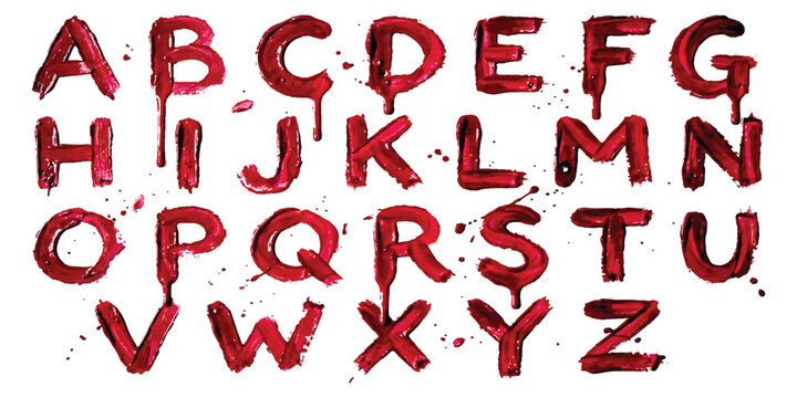 Red dripping alphabet letters with blood splatter effect for horror and halloween design projects
