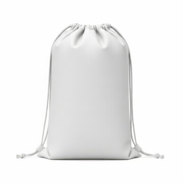 Blank white drawstring backpack bag for gym or school supplies isolated on white background