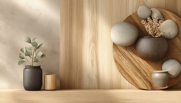 Minimalist Desktop Background with Wood Accents and Neutral Dcor for Professional Studio Concept