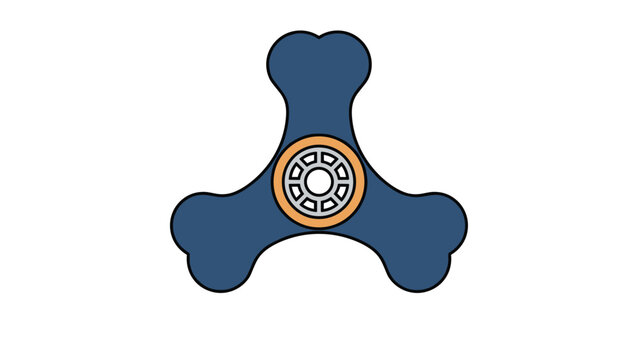 Blue bone shaped fidget spinner toy with metal bearing, popular modern hand spinner isolated on white.