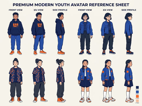Modern Youth Avatar Reference Sheet.