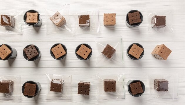  Cocopeat grow cubes in nursery cups and zip bags flat lay