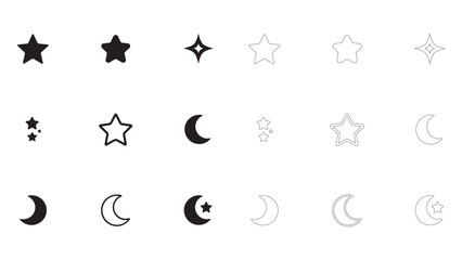 Fototapeta premium Graphic set of moon and star celestial objects isolated on a light transparent background.