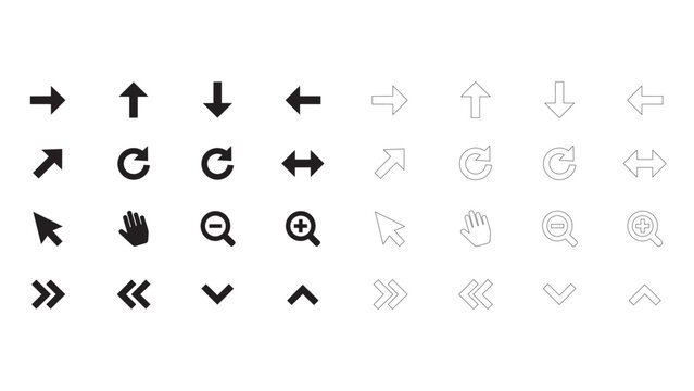 Collection of arrow and interface interaction icons for website design and user controls.