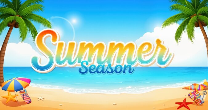 Text effect beach gradient style with summer season theme background
