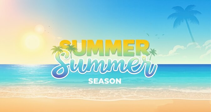 Text effect beach gradient style with summer season theme background
