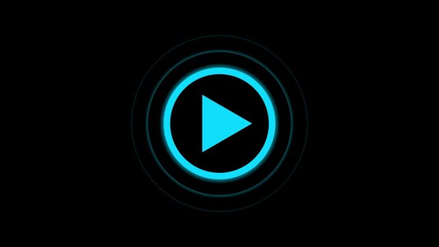Minimalist white video play button icon on a black background. Play Button. Live Streaming video player. play icon, video play icon for website animation. Press to play with radio waves icon.