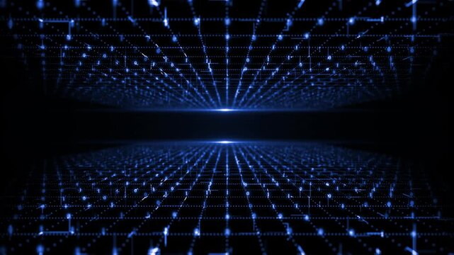 Royal blue  color data flowing binary code hi tech design seamless black technology background