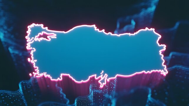 Neon-lit cityscape showcases Turkey map with vibrant pink outline glowing brightly