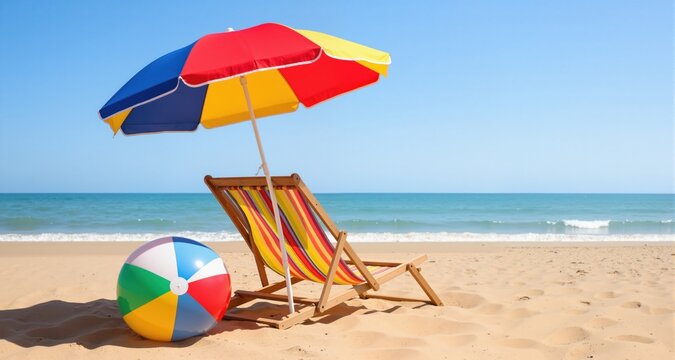 PNG A beach chair with beach umbrella summer ball sand.
