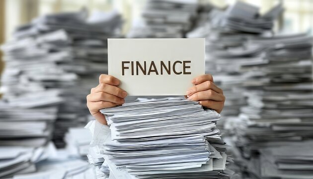 Overwhelmed Person Struggles with Finance Paperwork, Seeking Solutions for Accounting Challenges