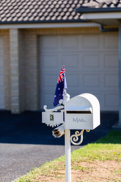 Australian flag on mailbox outside Aussie home on Australia day