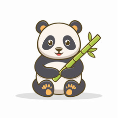 Fototapeta premium Cute cartoon panda holding bamboo stalk