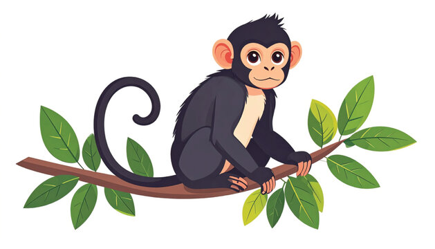 A cartoon monkey sitting on branch.