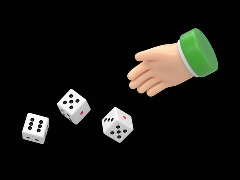 Man throws dice.Template for gambling.Throwing dice.Red dice on the table.Man avid person.Gambler concept.Playing in hand.3D rendering on black Screen for footage and clipping path.
