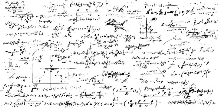 Complex mathematical formulas and physics equations handwritten on a paper background