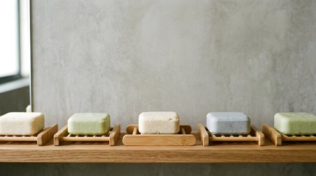 Shampoo Bars On Bamboo Dishes Sustainable Personal Care Zero Waste Lifestyle Concept Eco High R