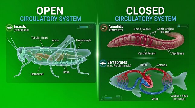 Open and closed circulatory systems in insects, annelids, and vertebrates