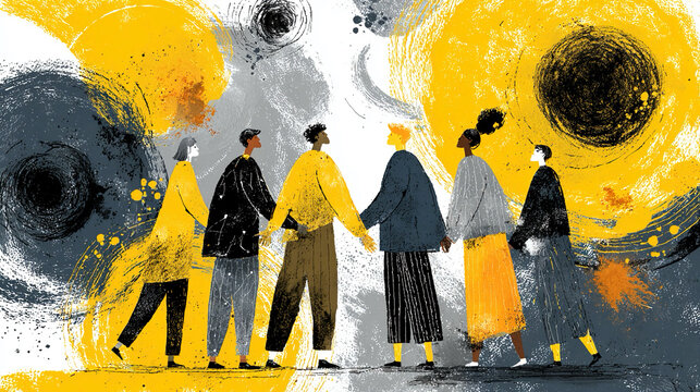 Consensus building - Converging abstract forms conceptual agreement visual energy alignment dynamic composition minimalistic representation expressive symbolic cooperative decision-making