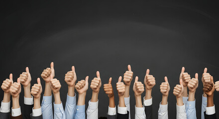 Obraz premium A diverse group of people raising their hands with thumbs up in agreement or approval.