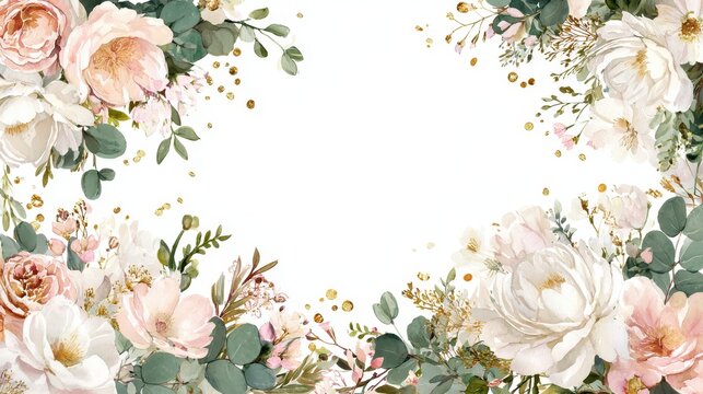 Watercolor wedding border illustration for invitations and stationery