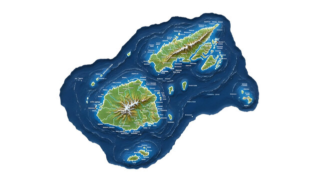 Detailed map of Fiji isolated on white background. Ideal for education, geography, and travel materials.