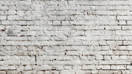 Obraz premium Wide panoramic whitewashed brick wall backdrop with aged texture and soft lighting