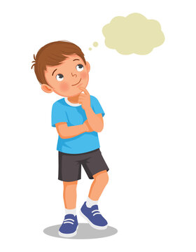 Little boy daydreaming thinking about something looking up