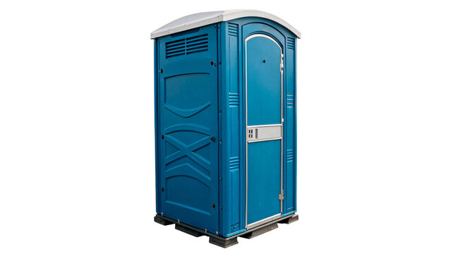 Blue plastic portable chemical toilet cabin isolated on transparent background cut out