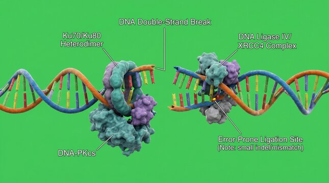 Dna doublestrand break repair process with protein complexes and helices