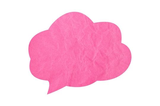 Pink cloud speech bubble with crumpled paper texture on transparent background