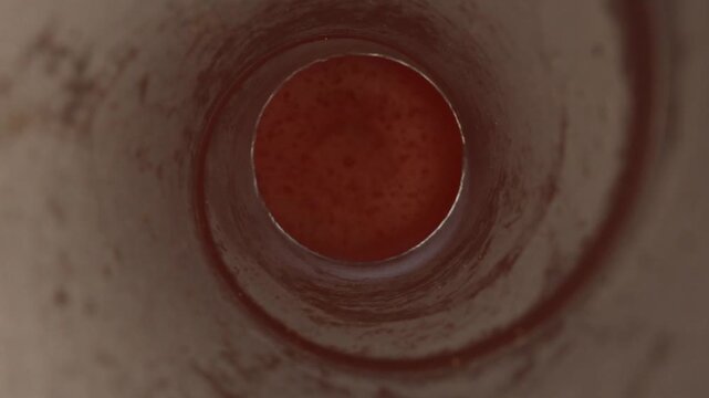 View from inside drain pipe as rubber plunger seals blockage during unclogging process creating pressure to restore normal water flow and drainage

